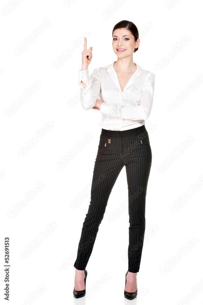 Young happy woman with good idea sign