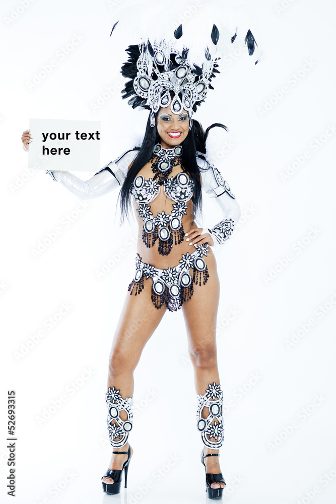 Brazilian Samba Dancer holding white text board Brazilian Samba Dancer holding white text board