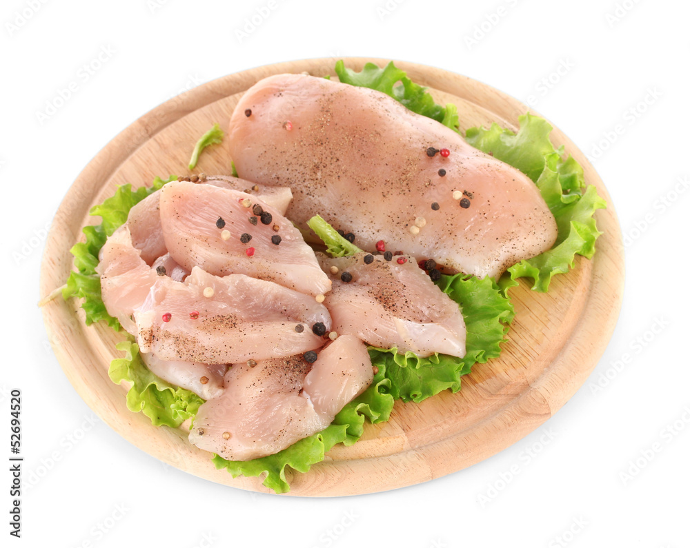 Chicken meat on board isolated on white Chicken meat on board isolated on white