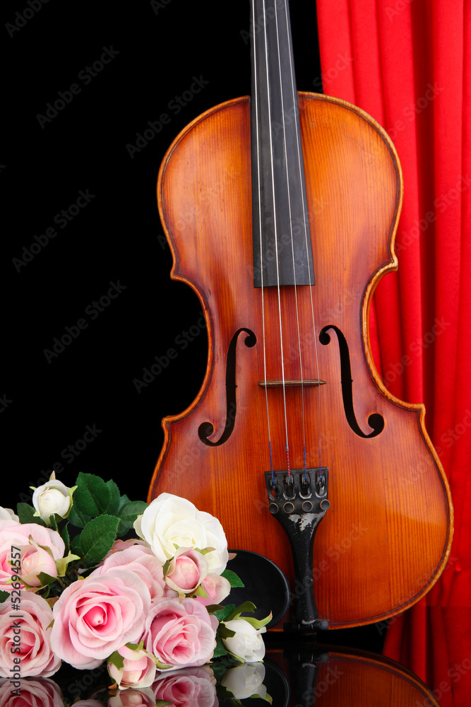 Fototapeta premium Classical violin on curtain background