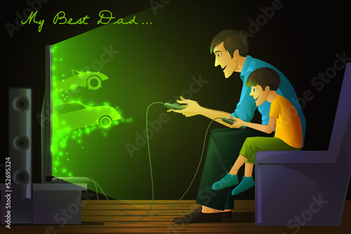 Father and Son playing Video Game