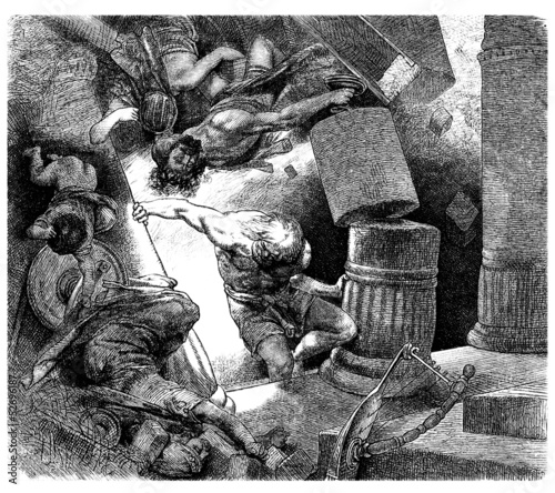 Canvas Print Biblical Scene : Samson's Death - Destroying a Temple