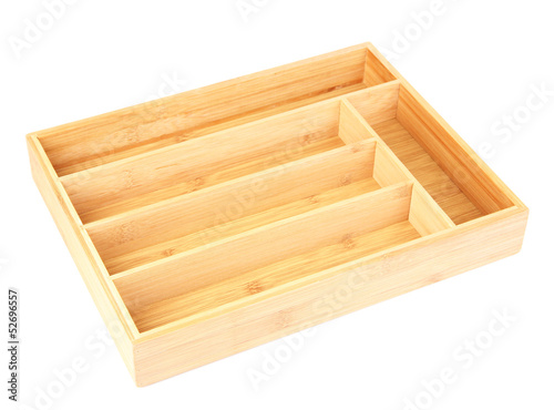Empty wooden cutlery box isolated on white © Africa Studio