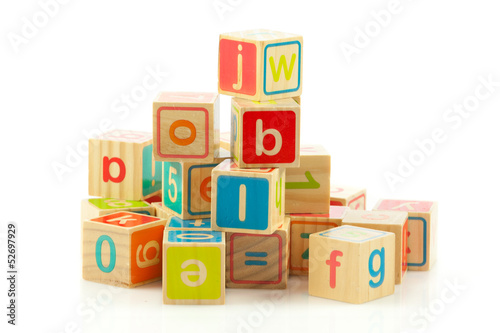 wooden toy cubes with letters. Wooden alphabet blocks.