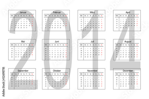 Kalender 2014 ohne Feiertage