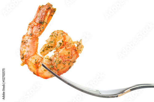 shrimp pinned on a fork