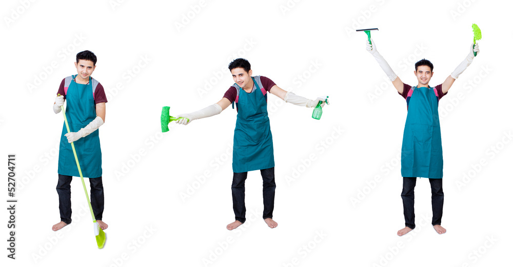 Obraz premium Cleaning service multi pose man