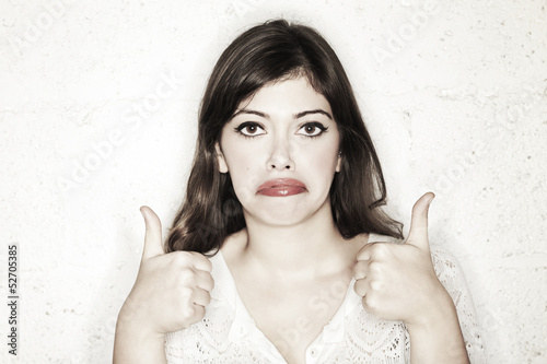 Sarcastic Thumbs Up Sad Woman