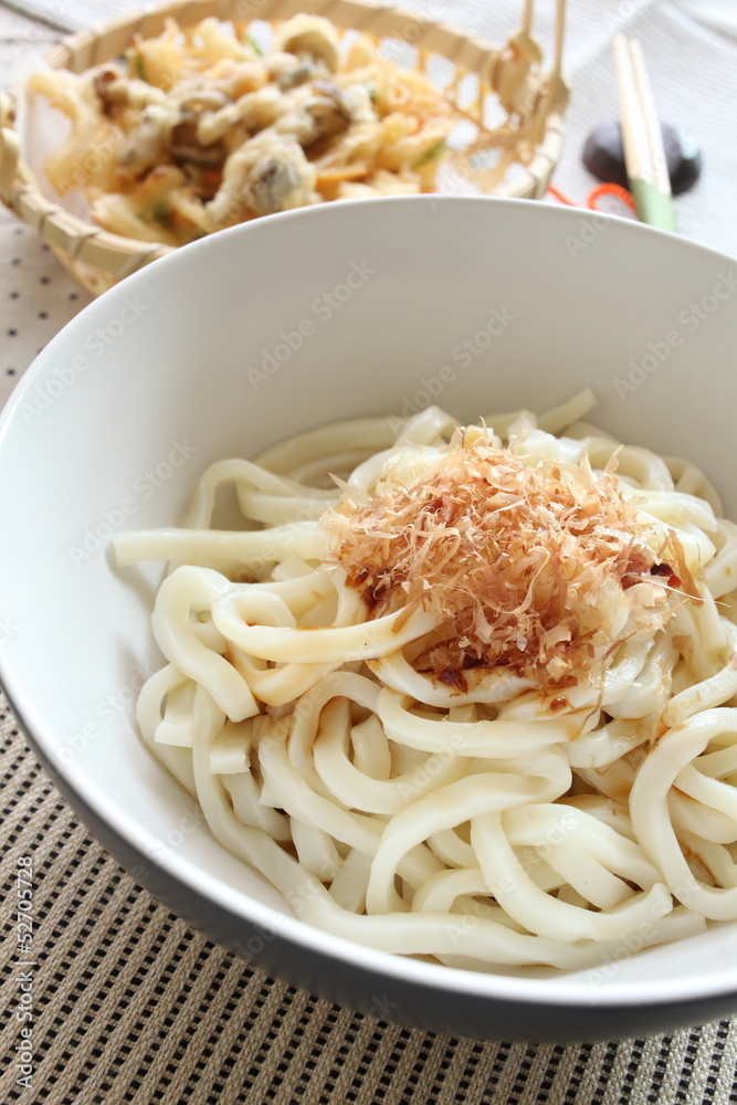 japanese cuisine, cold udon noodles and Katsuobushi with Tempura japanese cuisine, cold udon noodles and Katsuobushi with Tempura