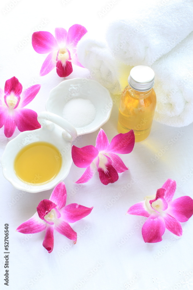 orchid and massage oil for beauty and spa image
