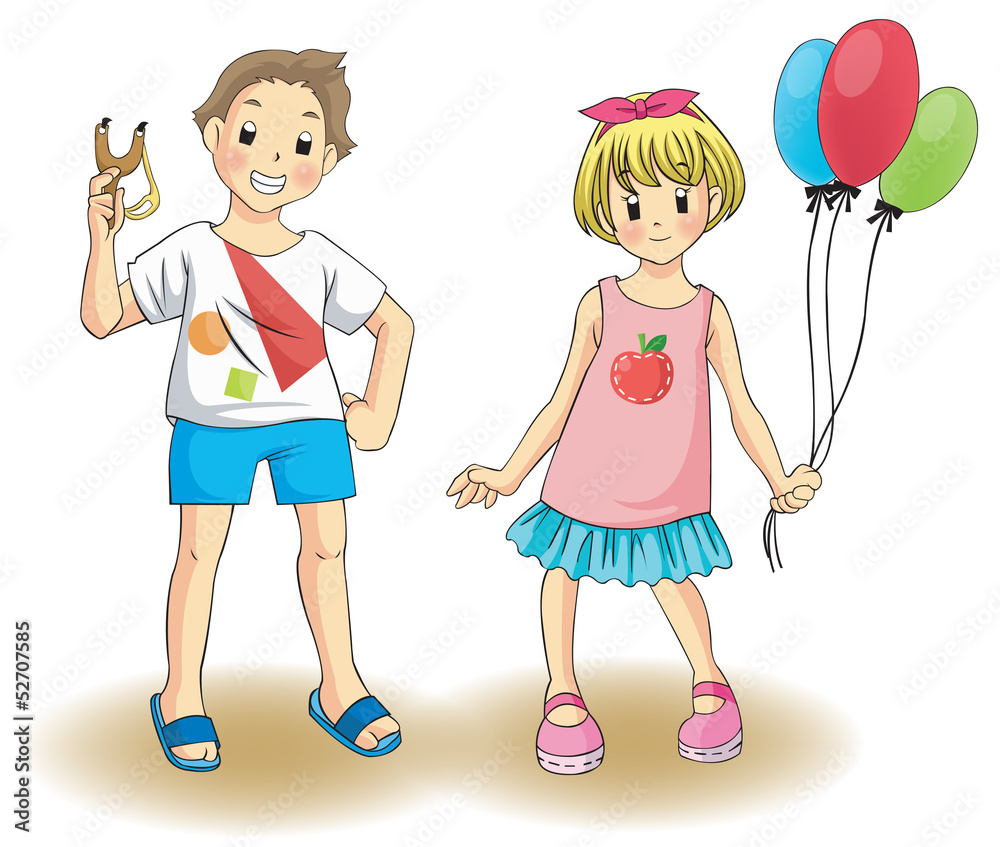 Cute boy and girl in a private costume