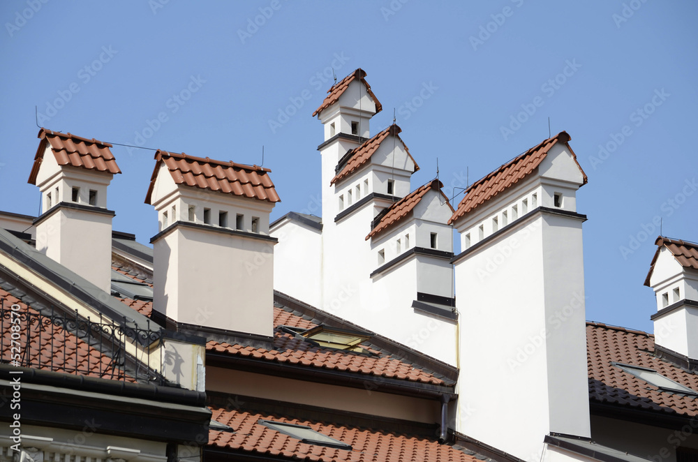 Chimneys on tiled roof