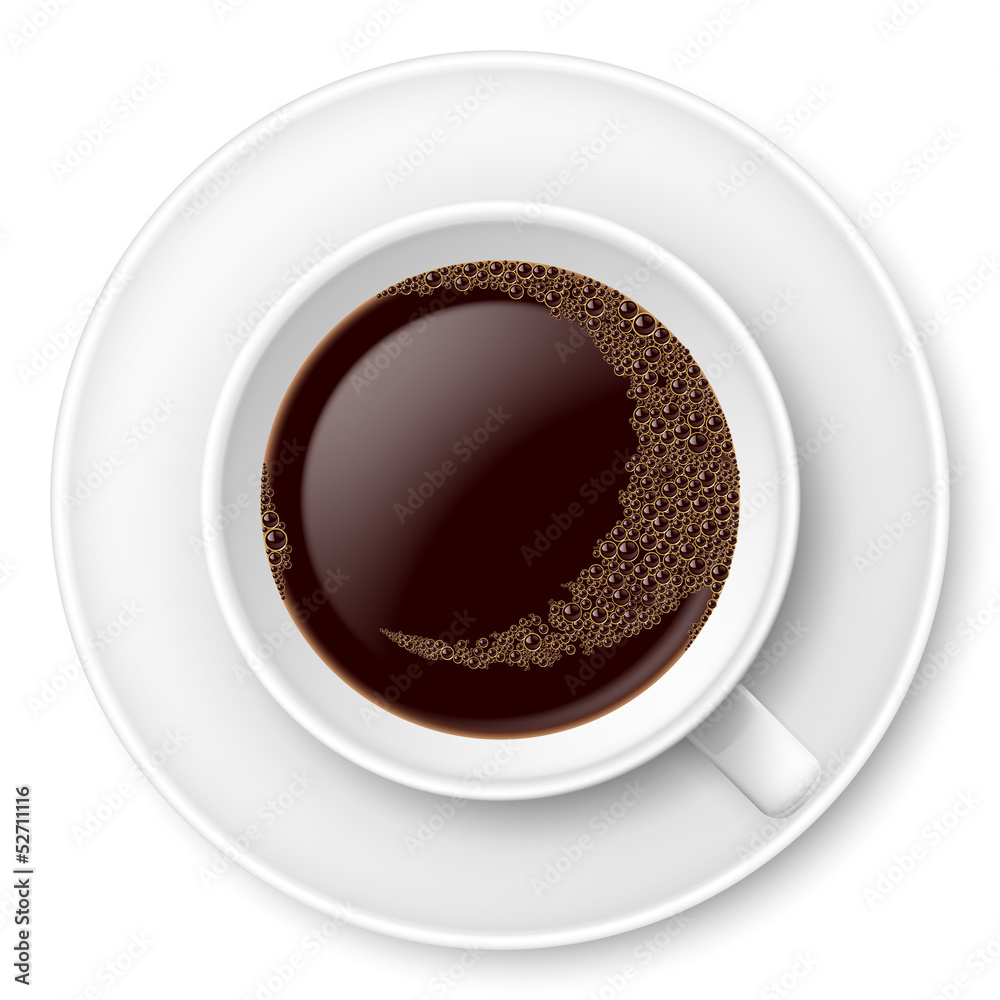 White mug of coffee with foam and saucer White mug of coffee with foam and saucer
