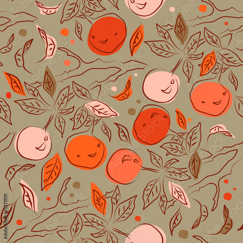 Summer seamless pattern with orange branches
