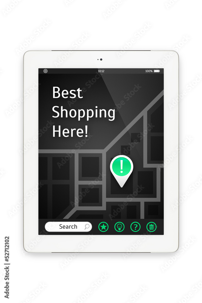 White tablet computer with a map interface. White tablet computer with a map interface.