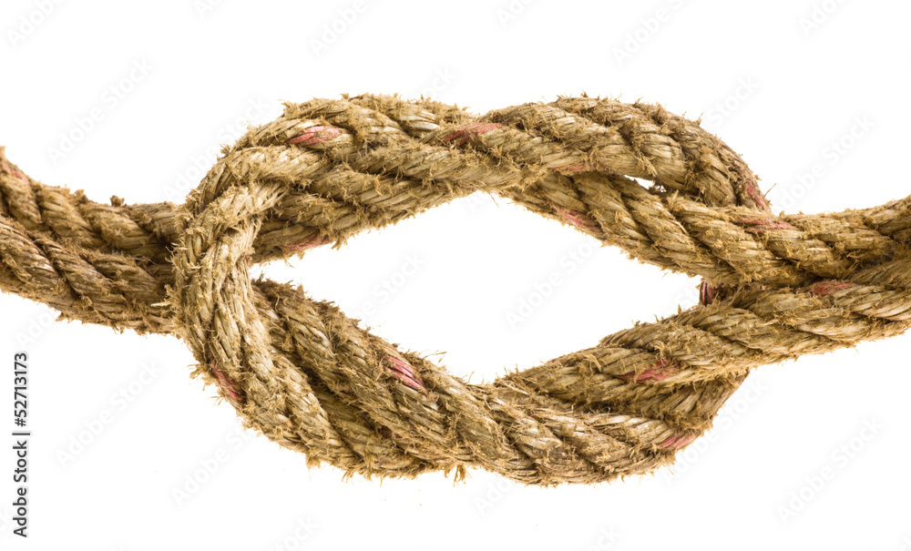 Rope knot isolated on white background.