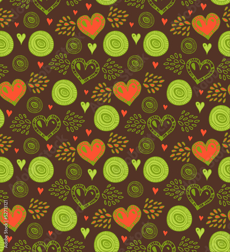 Dark seamless pattern with various hearts