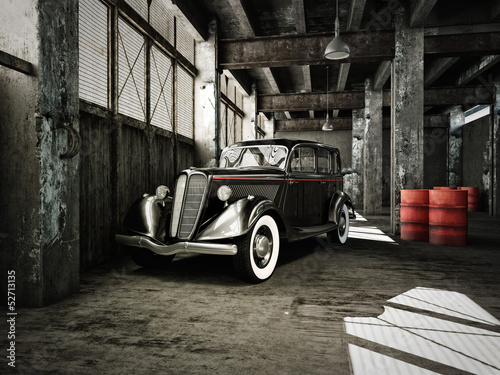 Fototapeta Klasyczny samochód w starym budynku fabryki ścienna