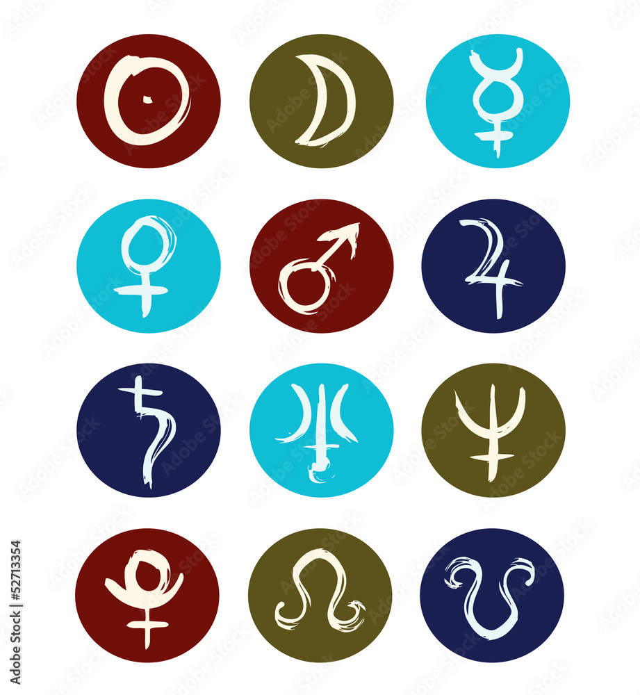 Hand drawn signs of planet symbols set of icons Hand drawn signs of planet symbols set of icons