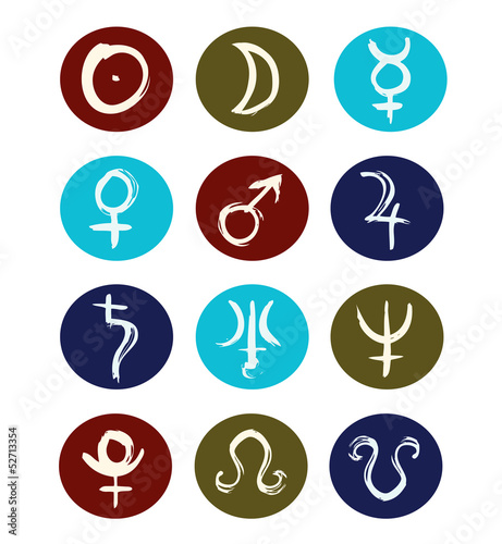 Hand drawn signs of planet symbols set of icons