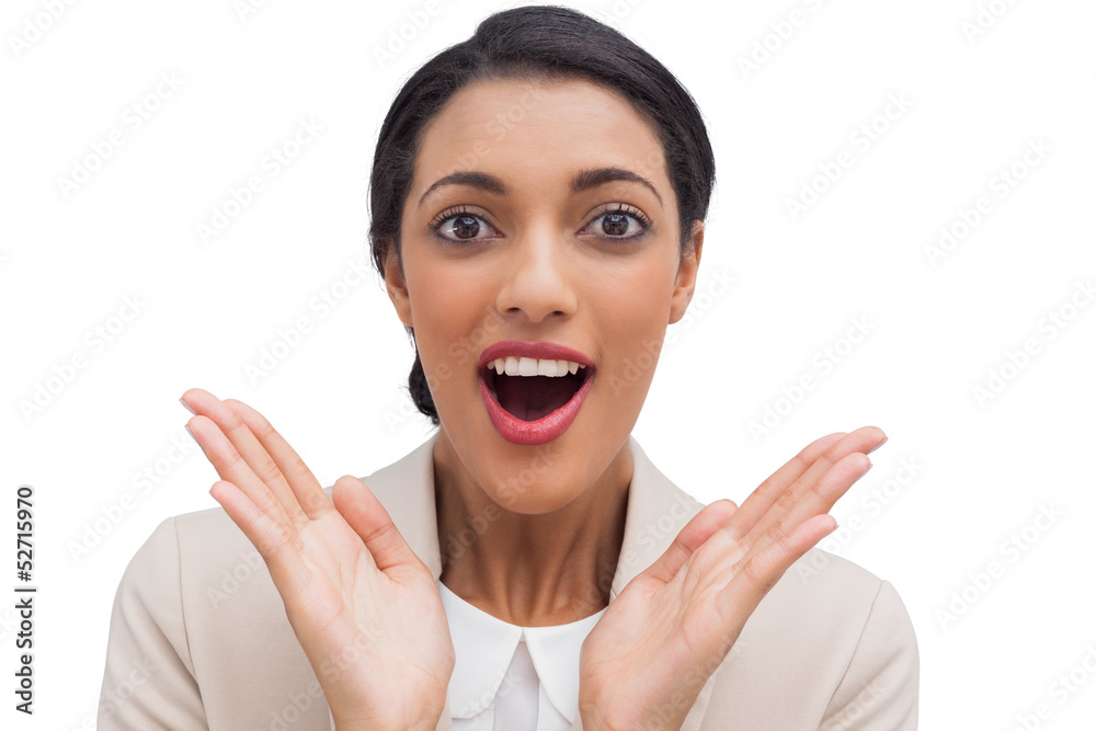 Happy businesswoman surprised by something Happy businesswoman surprised by something