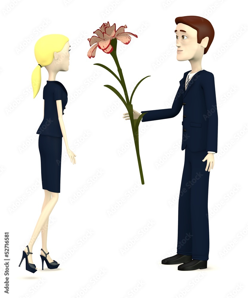 3d render of cartoon character with carnation