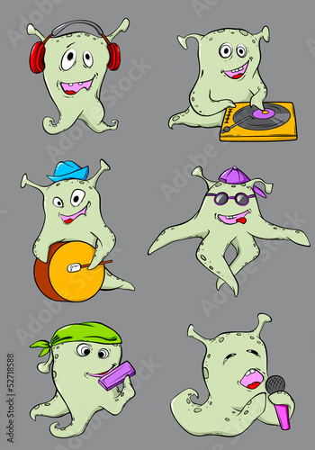 Cute cartoon aliens musicians