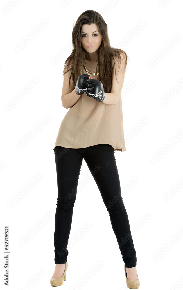Young sexy girl over white background with boxing gloves Young sexy girl over white background with boxing gloves