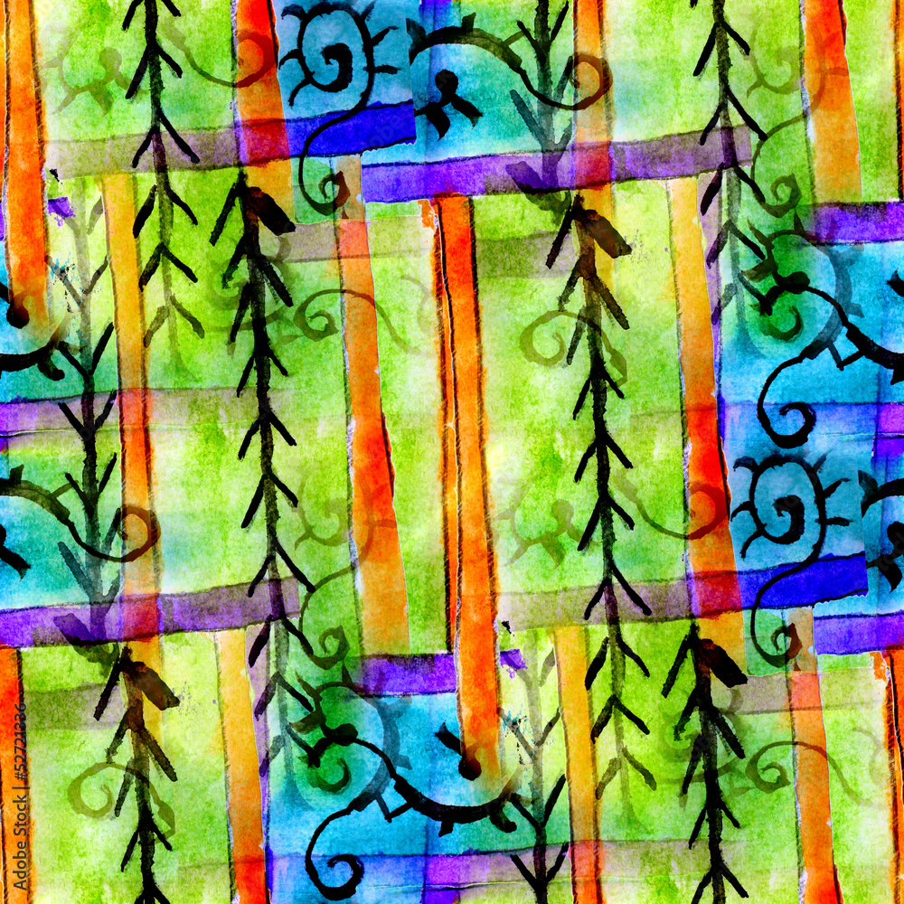 Naklejka premium art green, blue, orange avant-garde hand paint background seamle