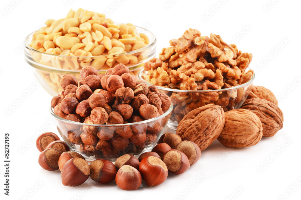 Composition with nuts isolated on white Composition with nuts isolated on white