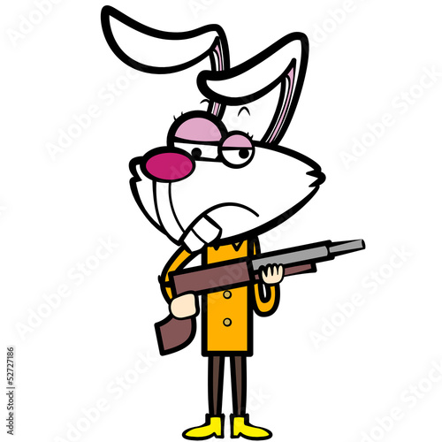 cartoon rabbit hunter with a shotgun
