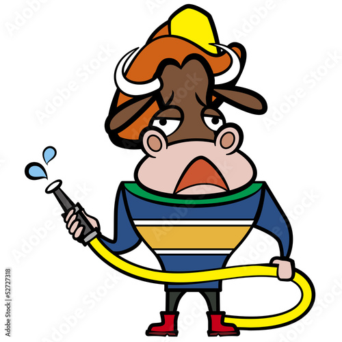 cartoon bull fireman