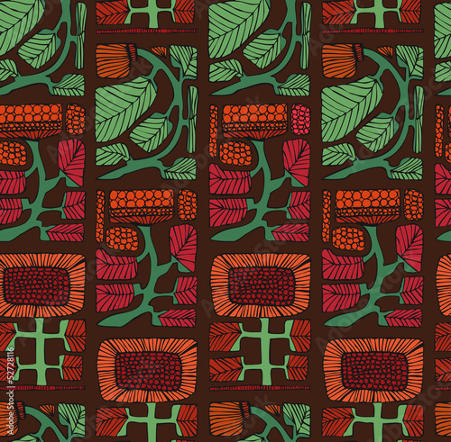 Colorful ethnic pattern with flowers and leafs