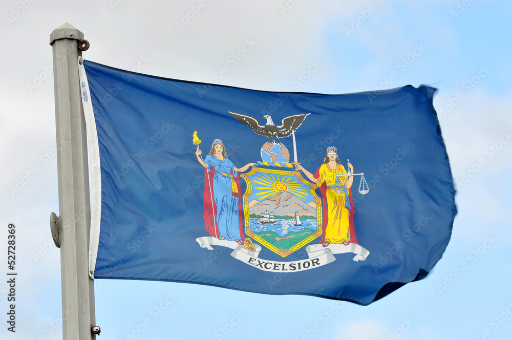 Flag Of New York State In Blue Sky Background Stock Photo Adobe Stock 1000 F 52728369 6o7YRBHhhoMBdmY4xQeF785tWAAWJPvF