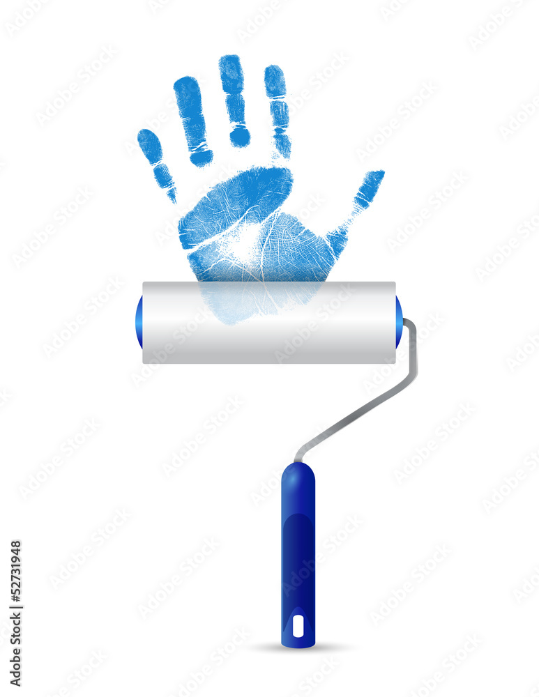 paint roller and unique handprint illustration paint roller and unique handprint illustration