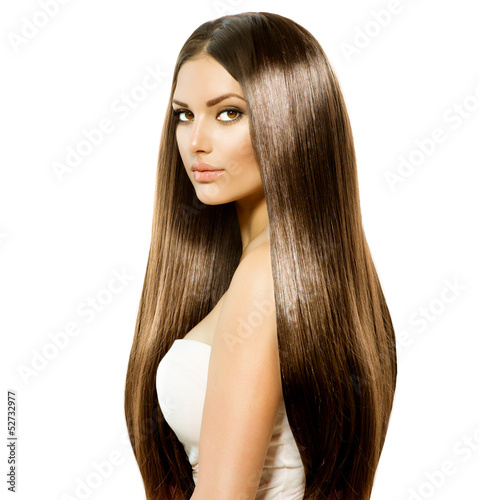 Beauty Woman with Long Healthy and Shiny Smooth Brown Hair #52732977