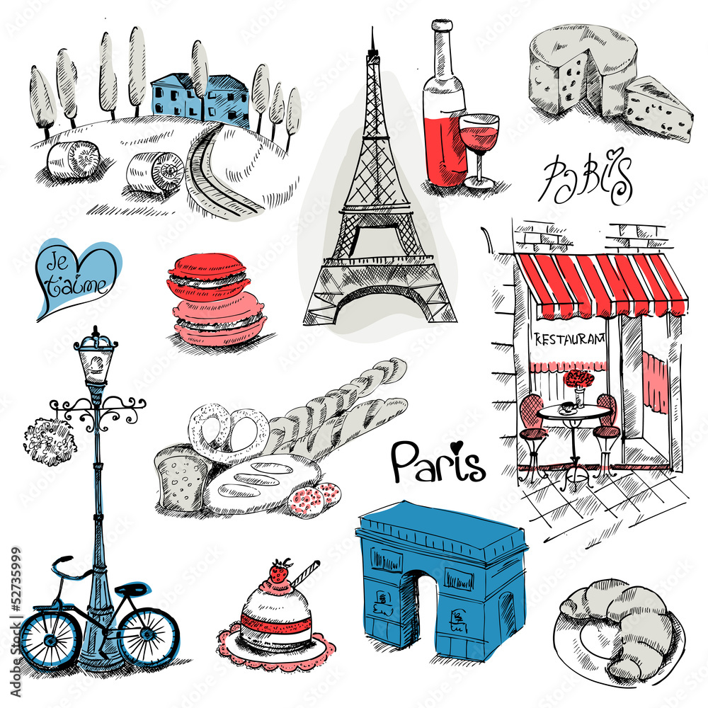 Naklejka premium Paris Illustration Set - for design and scrapbook - in vector