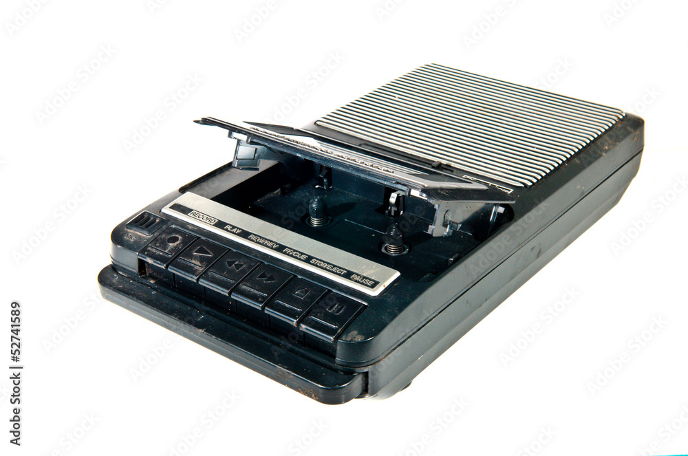 old Cassette Tape player and recorder on a white background. Stock