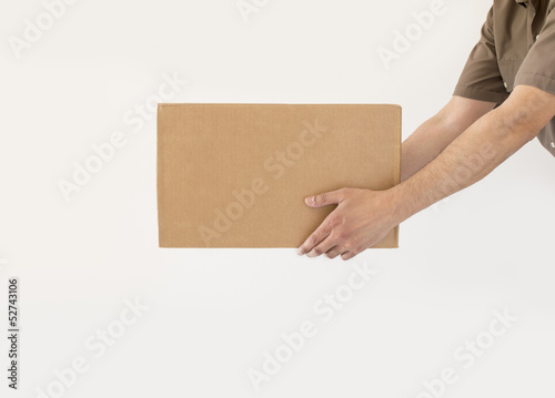 delivering a packet with white background & copy space © cunaplus