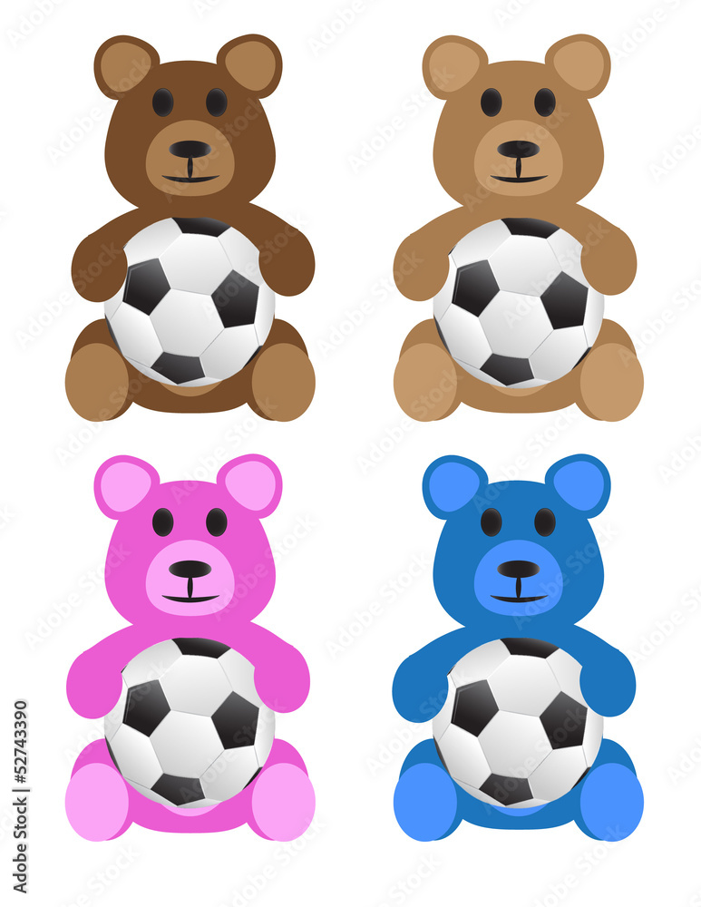 Naklejka premium Stuffed Bears With Soccer Balls