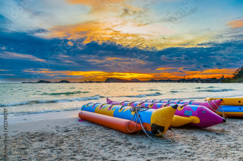 The banana boat with beautiful sky at Nang rum beach