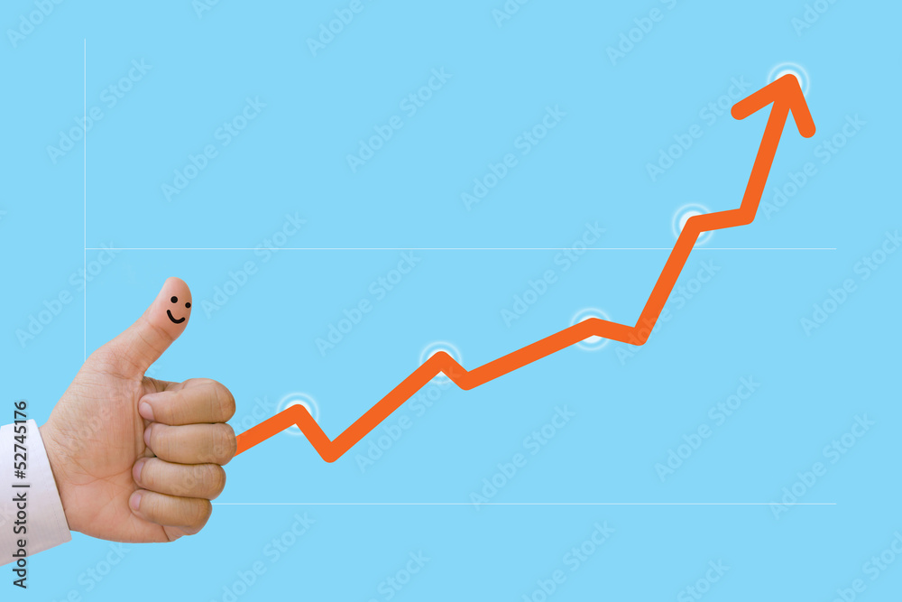Obraz premium Business graph. The finger of the businessman.