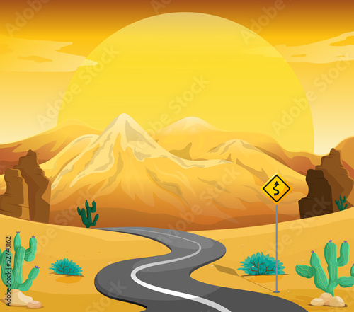 A winding road at the desert