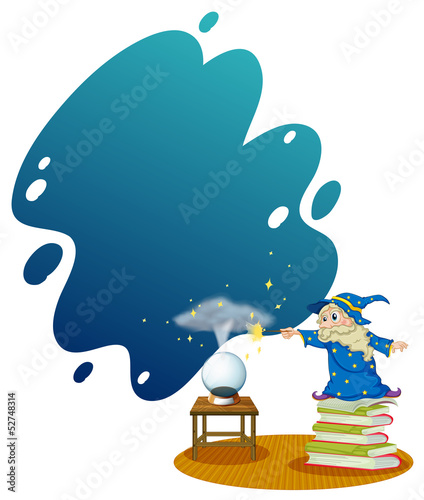 A wizard at the top of the piled books