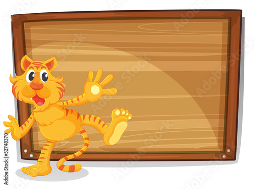 A tiger in front of a blank board