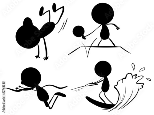 Black colors of people playing different sports