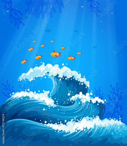 A wave and fishes under the sea