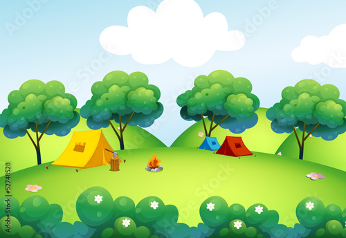 Camping tents at the top of the hill