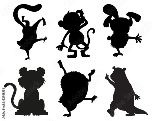 Silhouettes of animals in black and gray colors