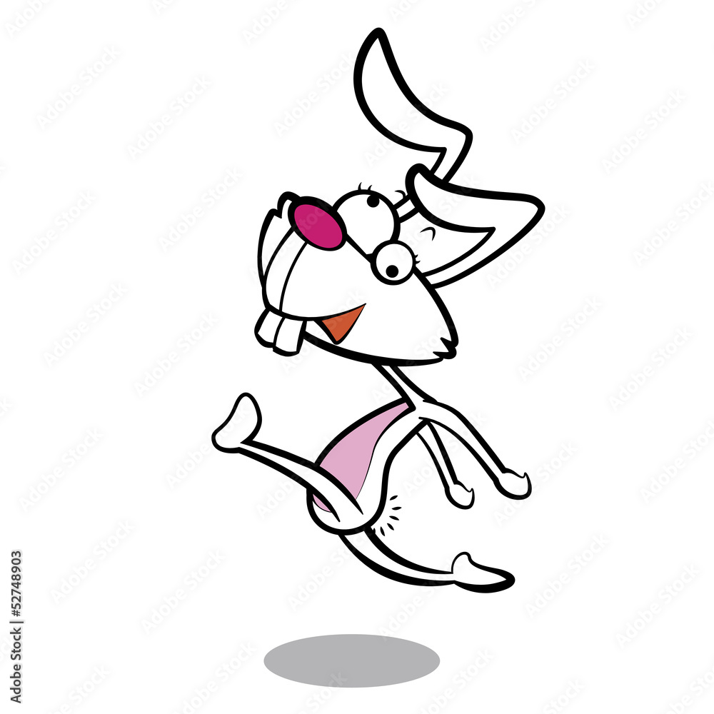 humor cartoon rabbit running with white background